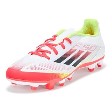 Imagem de adidas Chuteira de futebol unissex F50 Club Firm Multi Ground, Branco/preto/amarelo solar, 13.5 Women/12.5 Men