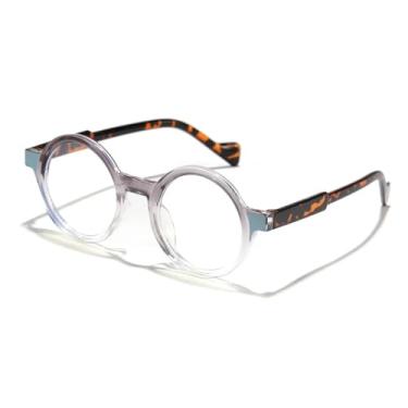 Imagem de VFDHN Óculos redondos vintage femininos e masculinos, armação arco-íris (cinza transparente)