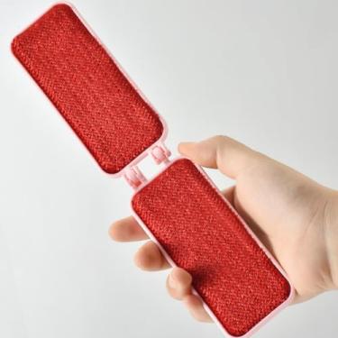 Imagem de Removedor de fiapos de roupas dobrável, escova manual de poeira, tapete de sofá, escova de limpeza reutilizável, portátil, ferramenta de remoção de fiapos (rosa e vermelho)