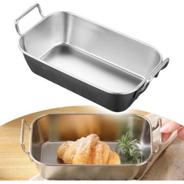 Imagem de Bandeja Retangular Mini Petisqueira em Aço Inox – Design Elegante, Compacta e Multiuso | Ideal para Servir Petiscos, Doces e Decorar com Estilo- Prateado