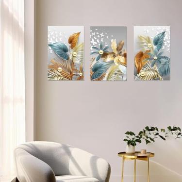 Imagem de 1 conjunto/3 peças de folha elegante e pérola com borboletas - conjunto de arte de parede moderna - pôsteres de pintura em tela para decoração de casa, 30 x 45 cm, sem moldura
