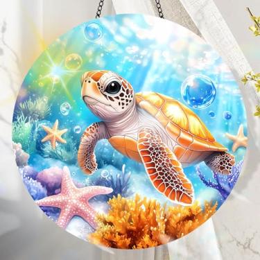 Imagem de Apanhador solar de acrílico colorido, decoração de janela suspensa de tartaruga com design de vitral impresso, apanhador de sol, arte de parede de arco-íris, ideia de presente e ornamento de jardim
