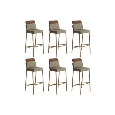 Imagem de Banqueta De Cozinha Duo 1753 Kit 6 Un Rose-linho Areia-courano Caramelo - Carraro