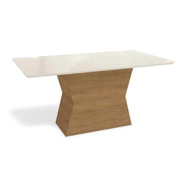 Imagem de Mesa Para Cozinha Tilia Com Tampo Madeirado Com Vidro 160x90cm Freijó Off White Kappesberg