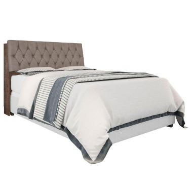 Imagem de Cabeceira Box Queen Isis Chocolate Com Capitonê Bege Escuro