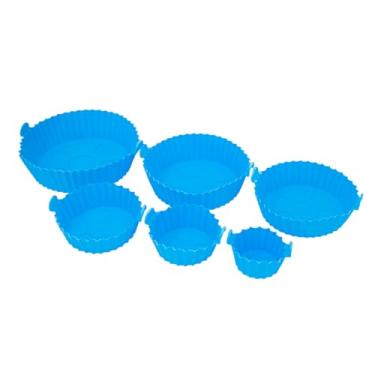 Imagem de Conjunto de 6 Formas de Silicone Reutilizáveis, Livre de BPA, para Micro-ondas e Air Fryer, Tamanhos 5cm a 16cm de Diâmetro (Azul)