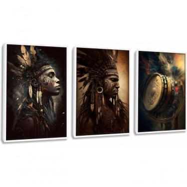 Imagem de Quadro Decorativo Cultura Indígena Com Moldura Branco