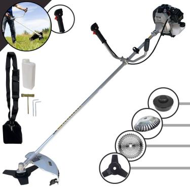 Imagem de Roçadeira Profissional Toyama TBC43H À Gasolina 43cc 1,7HP 12.000rpm Com Carretel de Nylon + Faca 3 Pontas + Faca 40 Dentes + Escova Rotativa de Aço