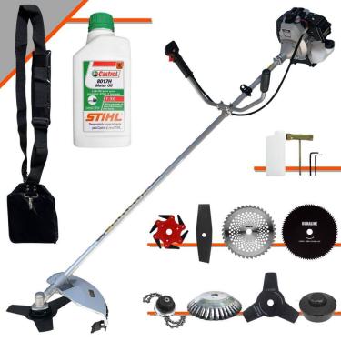 Imagem de Roçadeira Com Sistema Anti-Vibração Toyama TBC43H À Gasolina 43cc 1,7HP de Potência Alta Rotação Com Carretel + Kit 7 Opções de Cortes + ÓLEO STIHL 2T
