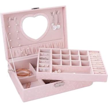 Imagem de Caixa de joias feminina para viagem, caixa de joias de camada dupla de grande capacidade, caixa de joias com cadeado, brinco de mão, organizador de joias com divisórias removíveis, organizador de