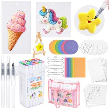 Imagem de Kit de pintura de textura de espuma mágica de 95 peças, tinta inchada mágica, conjunto de arte DIY de desenho 3D, incluindo 46 peças de papel de textura de espuma, marcadores de tinta acrílica com