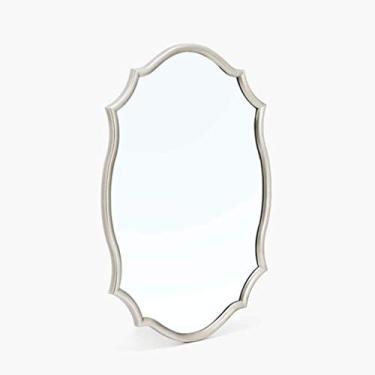 Imagem de Espelho oval simples nórdico industrial espelho moldura ondulada prata espelho de maquiagem espelho de maquiagem espelho de barbear pendurado banheiro decorativo (63 * 43 * 2 cm) (tamanho: 63 * 43 * 2