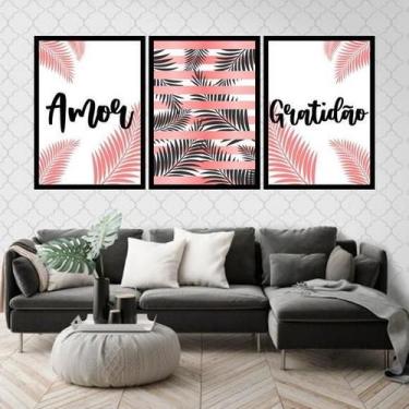 Imagem de Kit 3 Quadros Amor E Gratidão 60X40Cm Moldura Preta - Quadros On-Line