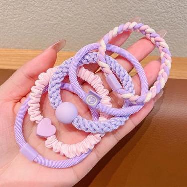 Imagem de Conjunto de 5 peças de laços de cabelo para mulheres meninas faixa elástica moda corda de cabelo acessórios de cabelo multicoloridas decoração de presente (roxo)