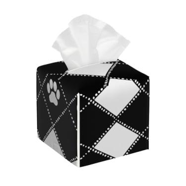 Imagem de Capa quadrada de couro para caixa de lenços à prova d'água com estampa de pata, organizador de papel facial fofo com cinto inferior, estojo de lenços para mesa, banheiro, escritório, mesa, carro