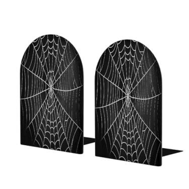 Imagem de Teia de aranha branca grande suporte de livros de madeira decorativo antiderrapante resistente terminais de livro para mesa de escritório em casa biblioteca de estudo escolar divisórias de livros para