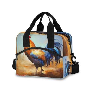 Imagem de Blueangle Lancheira isolada com estampa colorida de galo, alça de ombro removível e alça - lancheira reutilizável para homens e mulheres (869)