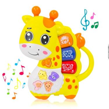 Imagem de Teclado Piano Musical Bebê Brinquedo Infantil com 8 Teclas, 3 Funções, 7 Sons, Modelo Girafa CY2214, 14x15x3cm, 2 Pilhas AAA, 120g, 18+ Meses