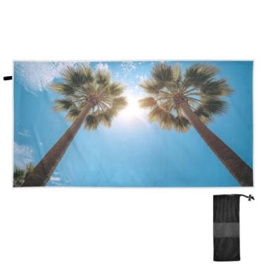Imagem de ATTX Toalha de praia com duas palmeiras 76 x 152 cm - Cobertor de microfibra leve de secagem rápida e resistente à areia para piscina, ioga, academia e viagens | Esportes de banho de natação multiuso