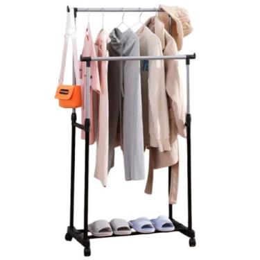 Imagem de Arara Dupla Roupas Altura Regulável Sapateira Rodinhas com Trava Aço I