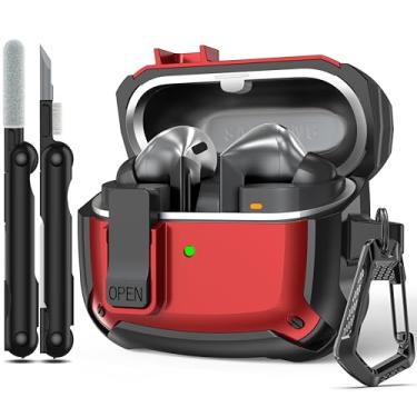 Imagem de RFUNGUANGO Compatível com Samsung Galaxy Buds3/Galaxy Buds3 Pro (2024) com fecho de bloqueio, capa de fone de ouvido à prova de quedas de grau militar com fivela de caminhada e kit de limpeza -