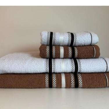 Imagem de Jogo de Toalha de Banho Conjunto de 4 PeçAs AlgodãO DuráVel e de Secagem RáPida Adequado para Uso Familiar(2 Banho/2 Rosto Marrom-Branca)