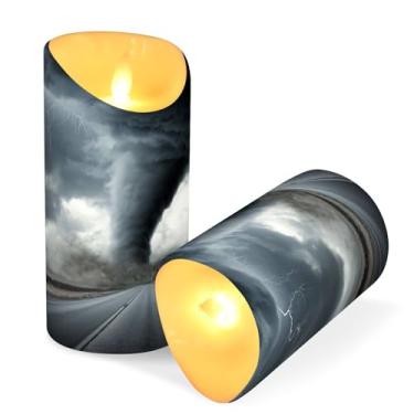 Imagem de ATTX Pacote com 2 velas pretas Tornado sem chama – 7,6 cm x 9,9 cm LED pilar velas com controle remoto e temporizador para casa, casamento, decoração de acampamento #248
