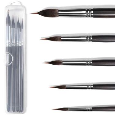 Imagem de KINGTLE Pincéis profissionais de aquarela com forro de duas camadas - ponta de nylon sintético e cabeça de escova de crina de cavalo para detalhes e traços ousados - conjunto preto/marrom - para