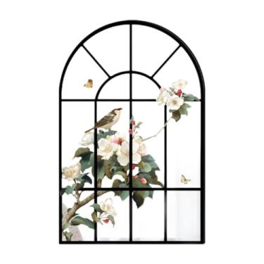 Imagem de KiBcsLic Espelho de parede moderno com moldura preta em formato de janela arqueada, ideal para decoração de casa ou penteadeira, D