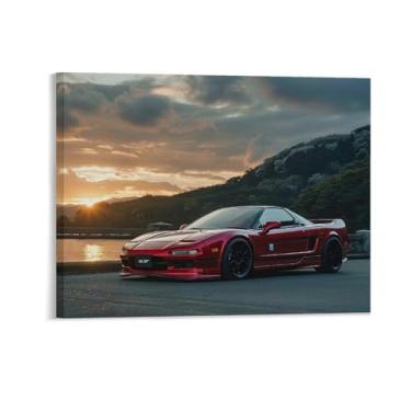 Imagem de HouLaiZhe Carro esportivo clássico vermelho Nsx pôsteres do pôr do sol lona decoração de sala estética pintura de parede impressões de sala de galeria decoração de parede para quarto sala de estar