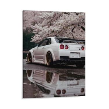 Imagem de HouLaiZhe Modificado R34 Jdm Pôsteres Esportivos Flor de Cerejeira Tela Estética Decoração de Quarto Pintura de Parede Impressões Sala de Galeria Decoração de Parede para Quarto Sala de Estar