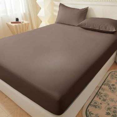 Imagem de Jogo de lençol com de 02 03 Preço Não Desbota Conjunto de Capa de Colchão Solteiro Casal Queen King(MARRON ESCURO,CASAL)