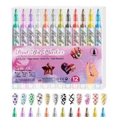 Imagem de Canetas Para Pintar Unhas - Conjunto de 12 Unidades com Pontas Finas e Ferramentas Portáteis para Unhas | Manicure Para Pontilhado Contorno E Canetas De Pintura - Para Decorar E Desenhar Em Em C