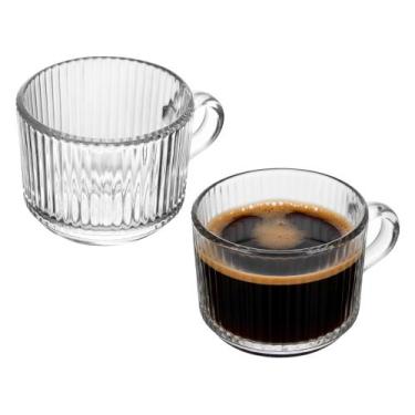 Imagem de Jogo 2 Xícara de Café de Cristal com Alça Lines Vidro Transparente Can