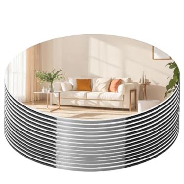 Imagem de 14 peças espelhos redondos para centros de mesa para mesas, azulejos de espelho de parede para sala de estar espelhos redondos bandejas placas para centros de mesa casamento chá de bebê decorações de