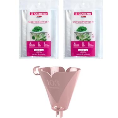 Imagem de Conjunto de 1 Suporte para Filtro de Café 103 Rosa + 2 Pct com 10 Unidade de Saco Hermetico de 1 Litro