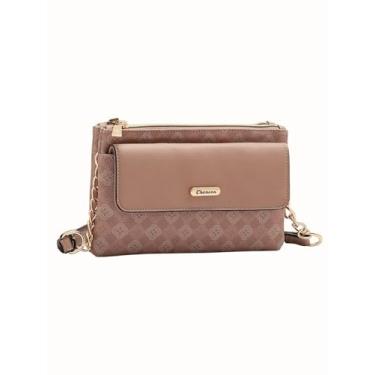 Imagem de Bolsa Feminina Transversal Monograma Geométrico Chenson Original (Rosê)