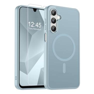 Imagem de SUPFINE Capa magnética para Samsung Galaxy A16 5G com protetor de tela, (compatível com MagSafe) (proteção contra quedas de grau militar), fina, translúcida, à prova de choque, prata azul