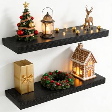 Imagem de Prateleiras flutuantes de 76 cm para parede, prateleira flutuante de 20 cm de profundidade para armazenamento e exibição, prateleira rústica montada na parede com suportes invisíveis para sala de