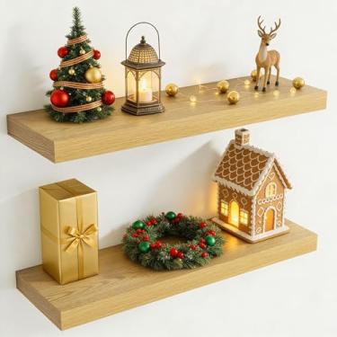 Imagem de Prateleiras flutuantes de 76 cm para parede, prateleira flutuante de 20 cm de profundidade para armazenamento e exibição, prateleira rústica montada na parede com suportes invisíveis para sala de