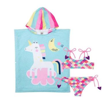 Imagem de Kit Biquíni Dupla Face Infantil + Poncho Atoalhado Menina - Fofotinhos
