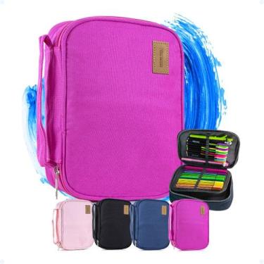 Imagem de Estojo Grande Box Jumbo Escolar Com Divisórias Para Canetas - Hxt, Ros