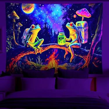 Imagem de NYZE Tapeçaria de luz negra que brilha no escuro, pôster legal, paisagem, fácil de pendurar, decoração de parede para sala de estar, dormitório, casa (sapo 1, 150 x 129 cm)