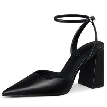 Imagem de CELLENZ Sapatos femininos de salto grosso: 9 polegadas bico fino salto alto - bico fechado com tiras salto sexy, confortável trabalho formal festa dança sapatos tamanho 6-11, 89 PU preto, 35