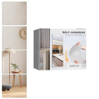 Imagem de Azulejos De Espelho Para Parede | 12 Peças Adesivos de Acrílico Quadrados,Folhas de Espelho 9.9x9.9 cm - Para Decoração de Parede Sala de Estar Closet e Divisórias