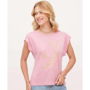 Imagem de Blusa Feminina Estampa Flores Manga Curta Marisa-03016, Rosa, G