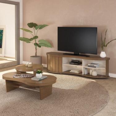 Imagem de Conjunto Sala de Estar Mesa de Apoio e Mesa de Centro e Rack Magnum Cinamomo /Off White