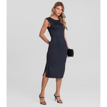 Imagem de Vestido Midi Feminino Decote Canoa Dianna Preto, M, Preto