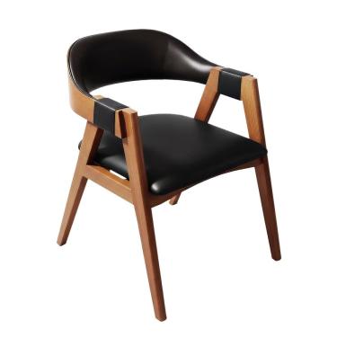 Imagem de Cadeira de Jantar em Madeira Lina Estofada Couríssimo Preto CCS