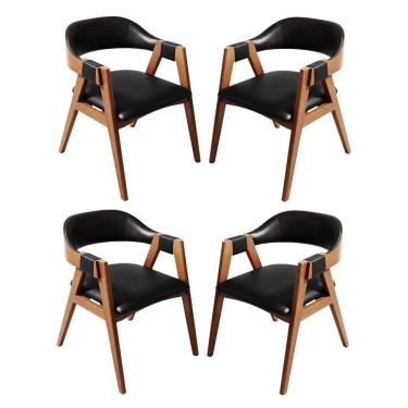 Imagem de Kit 4 Cadeiras de Jantar em Madeira Lina Estofada Couríssimo Preto CCS